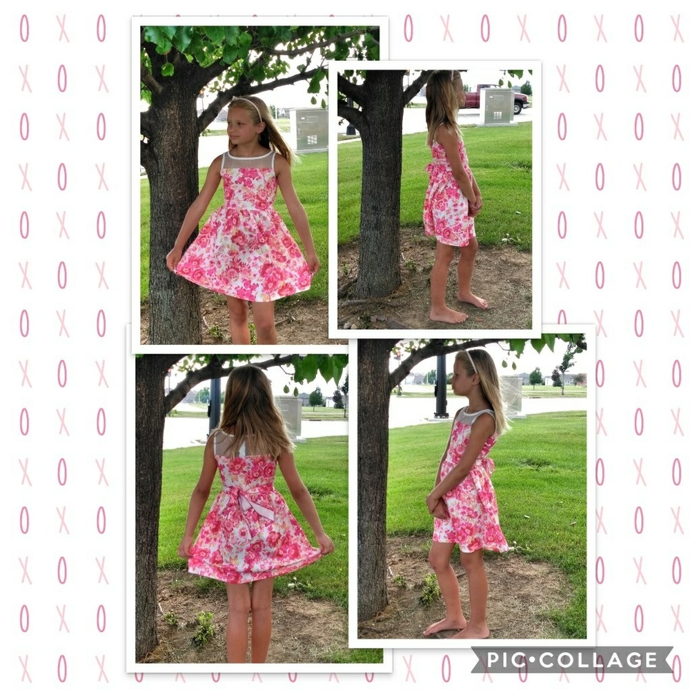 Girl's Pink Floral Dress with Lace Neckline